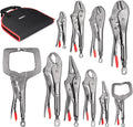 ARROW 10-piece Locking Pliers Set with Tool Bag, Chromium-Molybdenum Vice Grips, 5"/7" Curved Jaw, 6.5"/9.5" Long Nose, 7"/10" Straight Jaw, 7"/10" V-Jaw, 6"/11" C-Clamp Vise Grip Pliers