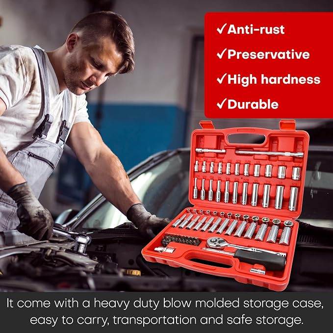 YIYITOOLS 74 Pcs 1/4" Drive Socket Set,1/4-Inch Drive Master Socket Set with Ratchets,Extensions with 1/4" Drive Bits Set,Universal Joint (5/32-Inch- 9/16-Inch, 4mm-14mm) (Pack of 5)