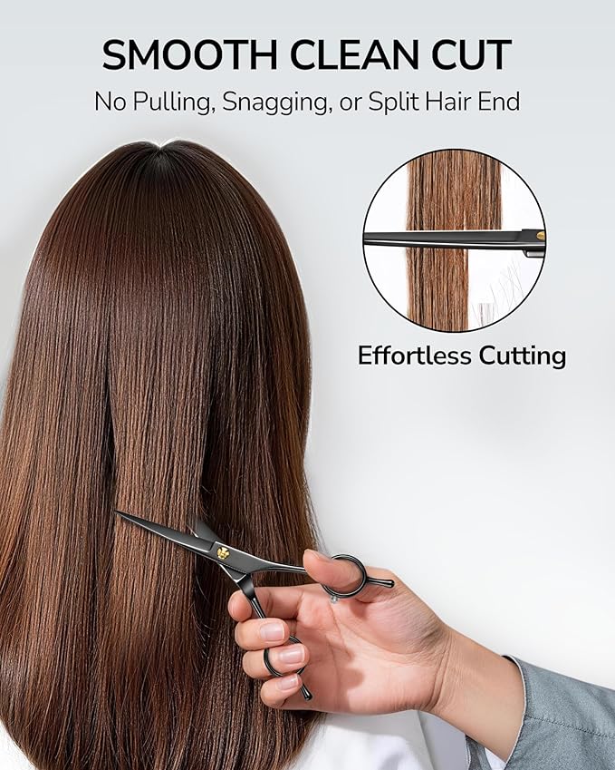 ULG Professional Hair Cutting Scissors 6.5 Inch – Sharp Barber Shears, Stainless Steel Symmetrical Salon Haircut Scissors for Women, Men, Kids, Gloss Paint Finish, Black