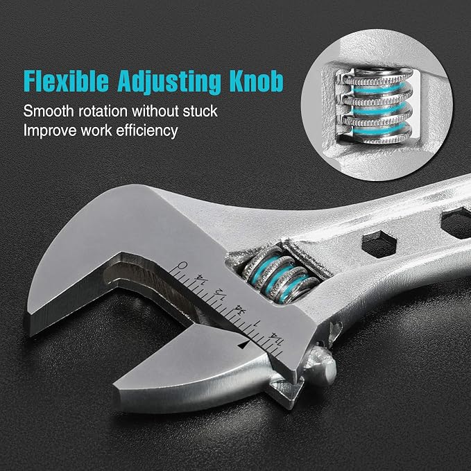 DURATECH 4-Piece Adjustable Wrench Set, 6-inch, 8-inch, 10-inch, 12-inch | 3-in-1 Spanner with Box End, Hex Function, CR-V Steel, Chrome-plated, Bi-material Soft Grip, Rolling Bag