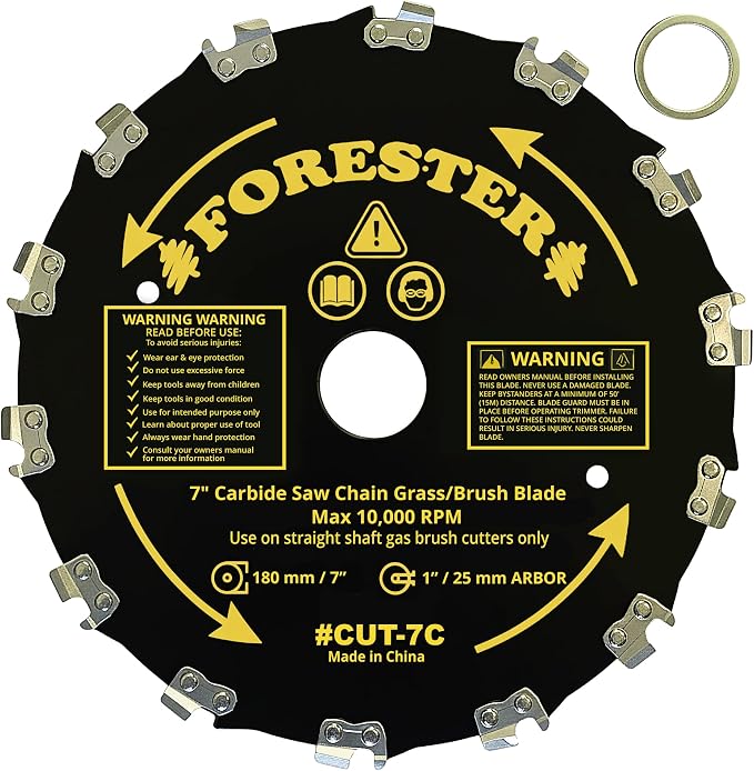 FORESTER Carbide Tip Chainsaw Brush Cutter Blade - 7in x 14 Teeth | Fits Most Straight Shaft Trimmers | Conversion Kit Sold Separately