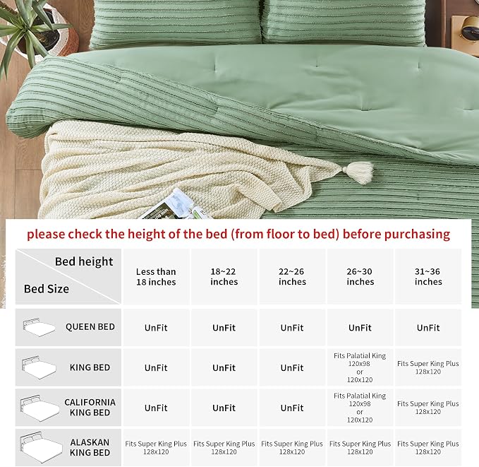 HOMBYS Oversized King Boho Comforter Set 120x120, Sage Green Tufted Jacquard Geometry Bedding Comforter for King Bed, Shabby Chic Bed Sets with 2 Matching Pillow Cases