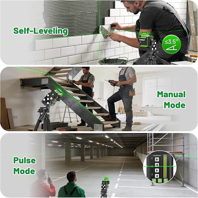 Huepar Laser Level 360 Self Leveling Outdoor with Fixed-Point Pivot Alignment Adjustment, 1/13"Precision Lazer Leveler with Pulse Mode, Adjustable Brightness, Remote Control Receiver, Solo Projects