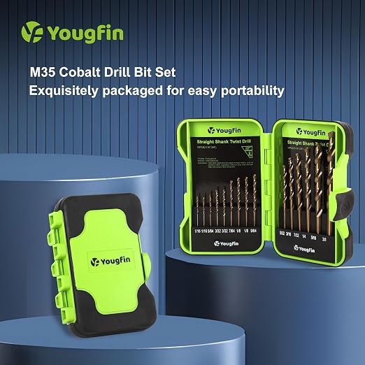 Cobalt Drill Bits, M35 HSS Drill Bit Set 15 Pcs, 135° Tip Twist Jobber Length Kit for Metal,Cast Iron,Stainless Steel,Plastic and Wood with Indexed Storage Case (1/16"-3/8")