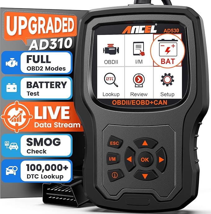 ANCEL AD530 OBD2 Scanner-Upgraded AD310, Car Code Reader for Check Engine Light, Full OBDII Scan Tool for Read & Clear Fault Codes, Battery Test & Live Data, OBD II Diagnostic Scanner for 1996+ Cars