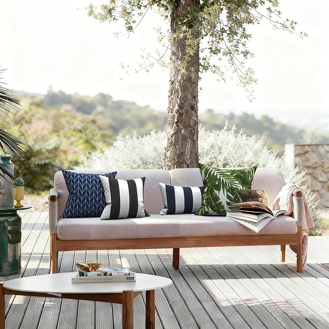 LVTXIII Outdoor/Indoor Throw Pillows, Decorative Throw Pillows with Inserts, 18”x18” Square Pillows for Bed, Couch, Sofa and Patio Furniture (Set of 2, Herringbone Navy)