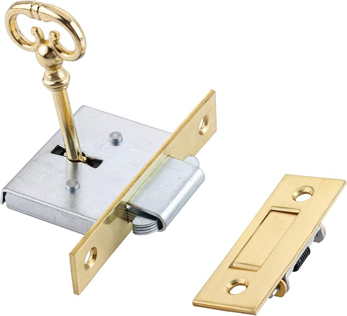 Brass Square Full Mortise Lock w/Two Skeleton Keys for Roll Top Desk - Antique Furniture Hardware | UA-031-L