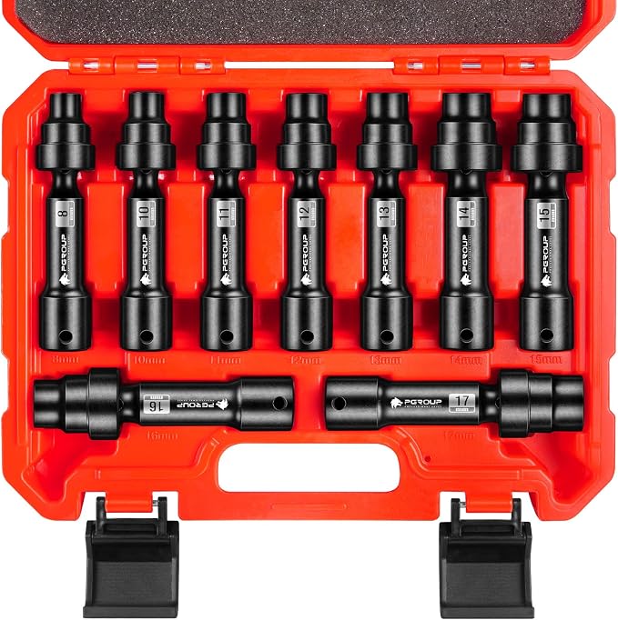 9-Piece 1/2'' Drive Driveline Limited Clearance Socket Set, 12-Point Metric Impact Swivel Socket Set, Cr-Mo Steel with Storage Case for Automotive & Industrial