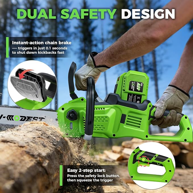 40V Battery Chainsaw 16 Inch with 2×6.0Ah Batteries & Charger | Brushless Cordless Electric Chainsaw with Tool-Free Tension, Auto Oiling for Homeowners, Storm Cleanup & Firewood Cutting