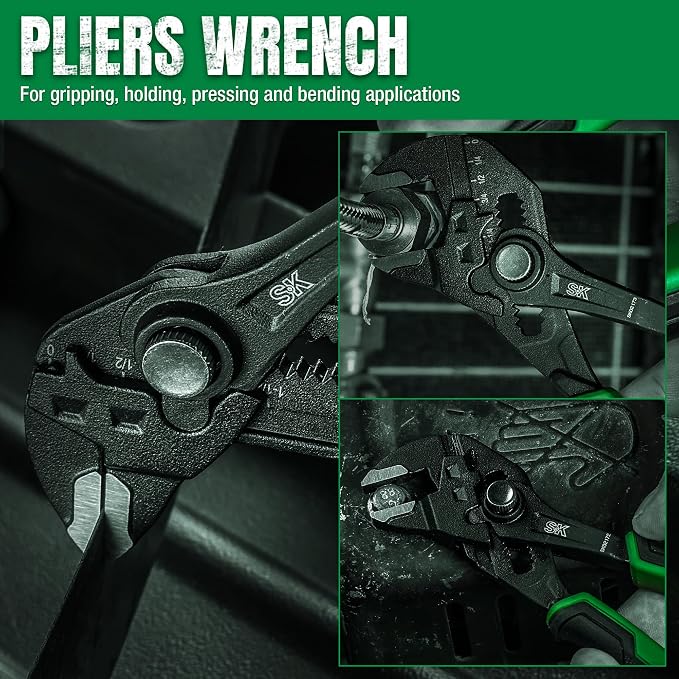 SK Pliers Wrench Set, Adjustable Parallel Smooth Jaw, 6-Inch & 7.5-Inch | 2-Piece Water Pump Pliers, Groove Joint Pliers, Premium CR-V Steel, Ergonomic Anti-slip Handle, with Pocket Tool Pouch