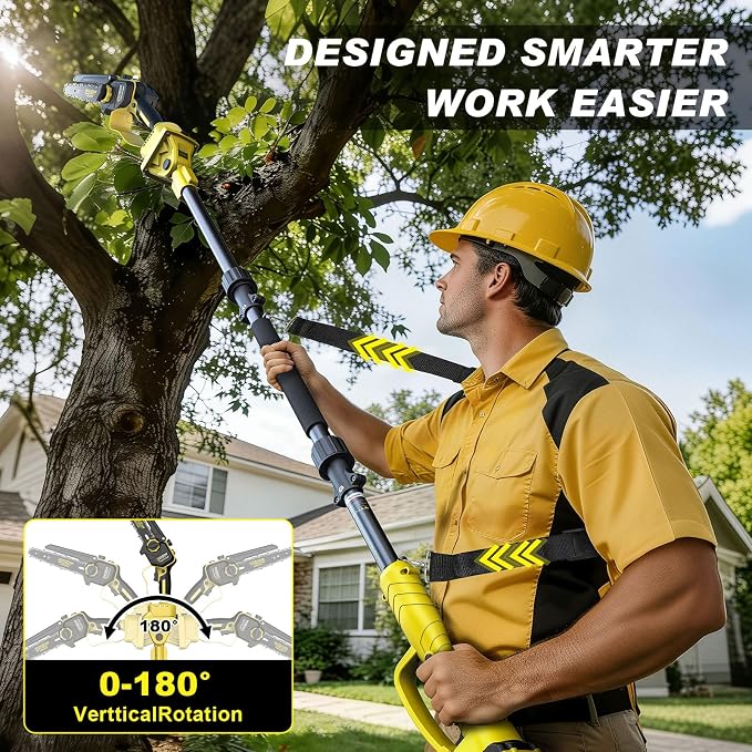 2 in 1 Electric Pole Saws for Tree Trimming,8" Mini Chainsaw Cordless with Extension Pole, Brushless Motor, Auto Oiling,13.8 FT Max Reach Extension Pole for Outdoors Pruning with 2×4.0Ah Batteries