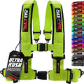1pc 50 Cal Fluorescent Green 4 Point Harness 2in, Racing Harness Seat Belt | Ultra Kush padding, Push Button quick release hardware. Universal Fit for UTV, RZR, race car