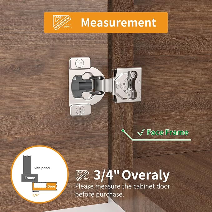 Chibery 20 Pack 3/4" 4D Concealed Hinges for Face Frame Door, Soft Close On/Off Switch, Self Closing, 105° Open Angle Concealed Stainless Steel Hinges for Framed Cabinet, Satin Nickel