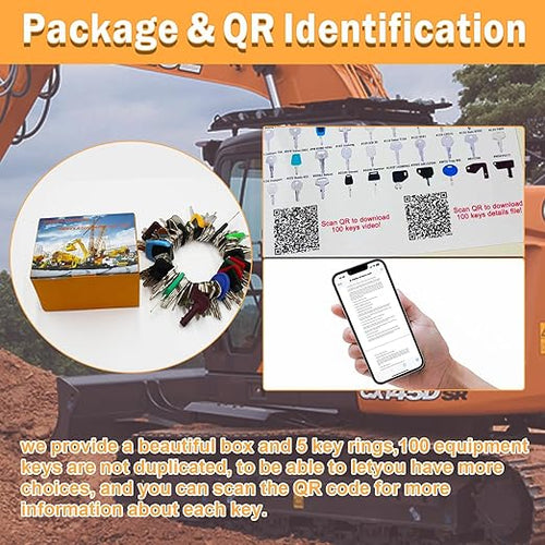 100 Non-Repeating Full Range Master Equipment Key Set, Original Heavy Construction Excavator Dumper Dozer Ignition Key for CAT Kubota John Deere JCB Yanmar Takeuchi Komatsu Volvo Toyota and More