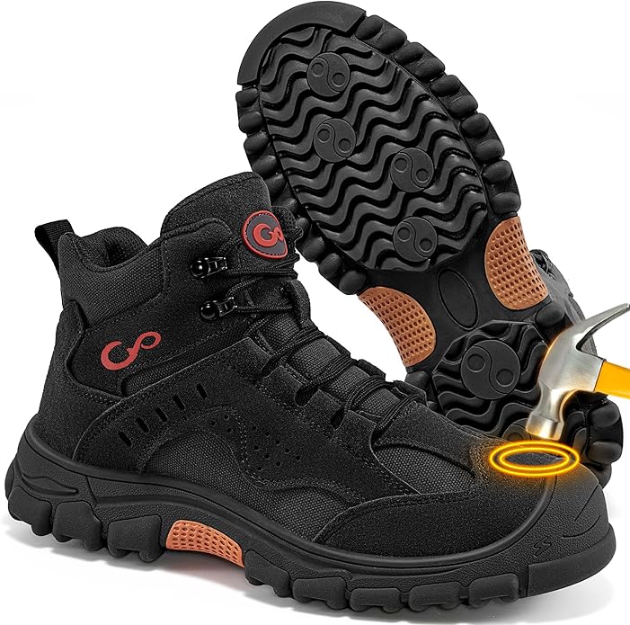 Ablanczoom Work Boots for Men Steel Toe - Construction Footwear Slip Resistant Comfortable Breathable Durable Safety Boot