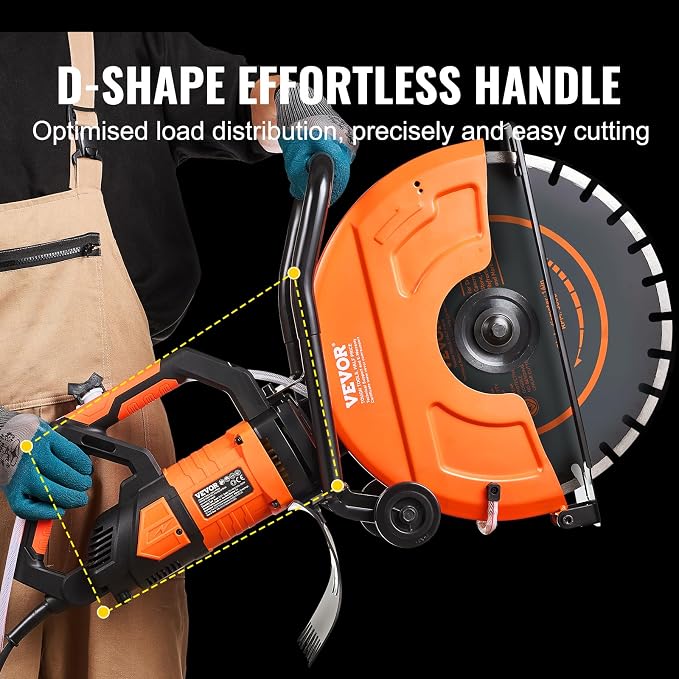 VEVOR Electric Concrete Saw, 16 in, 3200 W Motor Circular Saw Cutter | Max. 6 in Adjustable Cutting Depth, Wet Disk Cutter, Includes Water Line, Pump and Blade, For Stone, Brick