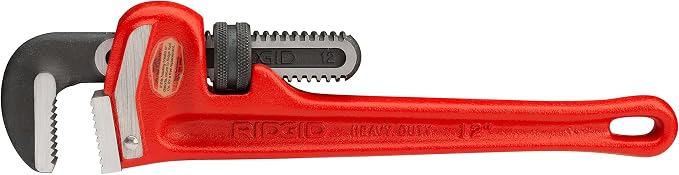 RIDGID 36" and 12" Heavy Duty Straight Pipe Wrenches Plumbing Tool Set with Hook Jaws and Self Cleaning Threads, Red