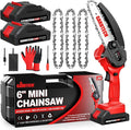 GARDTECH Mini Chainsaw 6 Inch, Cordless Portable Electric Chain Saw, Handheld Electric Chainsaws with Upgraded 4 Chains 2 Batteries Good for Olders, DIYer, Gardeners Continuously 2 Hours Work