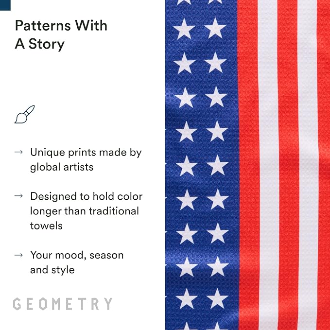 GEOMETRY Kitchen Towels - Quick Dry, Absorbent Microfiber Dish Towels for 4th of July, Memorial Day, Veterans Day, and Holiday Decor - Red, White, and Blue- Star Spangled