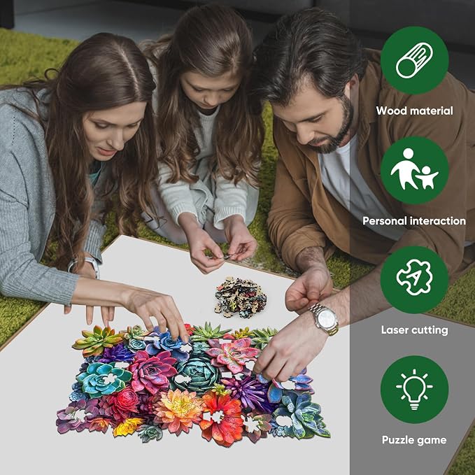 Delobil Rectangular Succulent Wooden Puzzles,500 Pieces Jigsaw Puzzles 18.5'' x11.7'', Unique Design Wooden Puzzles for Adults and Kids, Family Game Gift Royal Size