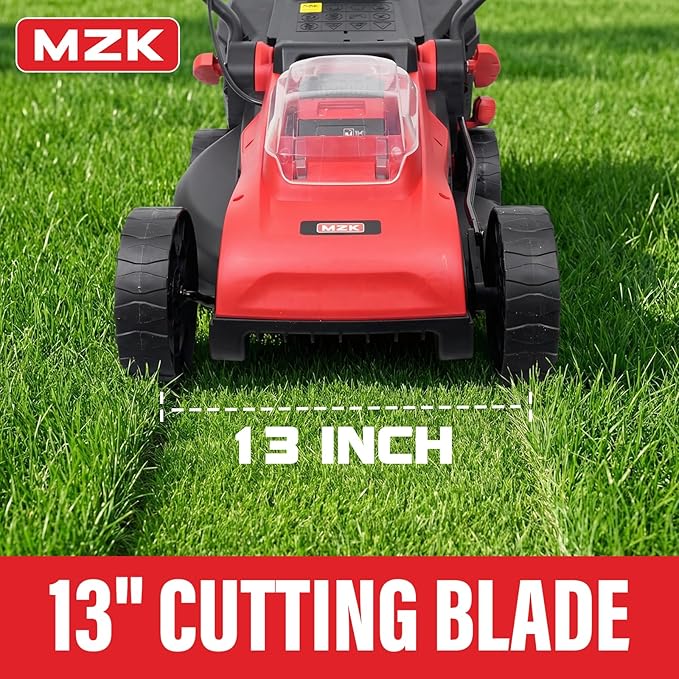 MZK 20V 13" Electric Lawn Mower, Brushless Cordless Lawn Mower with 4-Position Height Adjustment, Walk-Behind Push Mowers with 8 Gallon Grass Bag, 2 x 4.0Ah Batteries & Charger Included