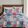 Quilts for Queen Bedding Set Bedspreads - Soft Lightweight Breathable Bedspread Comforter - Boho Cottagecore American Flag Patchwork Coverlet for All Season - 3 Pieces (New-Patchwork Flower, Queen)