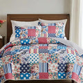 Quilts for Queen Bedding Set Bedspreads - Soft Lightweight Breathable Bedspread Comforter - Boho Cottagecore American Flag Patchwork Coverlet for All Season - 3 Pieces (New-Patchwork Flower, King)