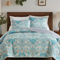 Quilts for Queen Bedding Set Teal Blue Bedspreads - Soft Lightweight Breathable Bedspread Comforter - Boho Cottagecore Flower Coverlet for All Season - 3 Pieces (New-Teal Blue, Queen)