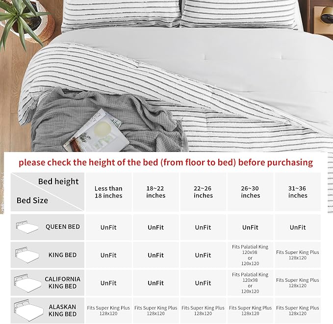HOMBYS Oversized King Boho Comforter Set 120x98, Black White Tufted Jacquard Geometry Bedding Comforter for King Bed, Shabby Chic Bed Sets with 2 Matching Pillow Cases