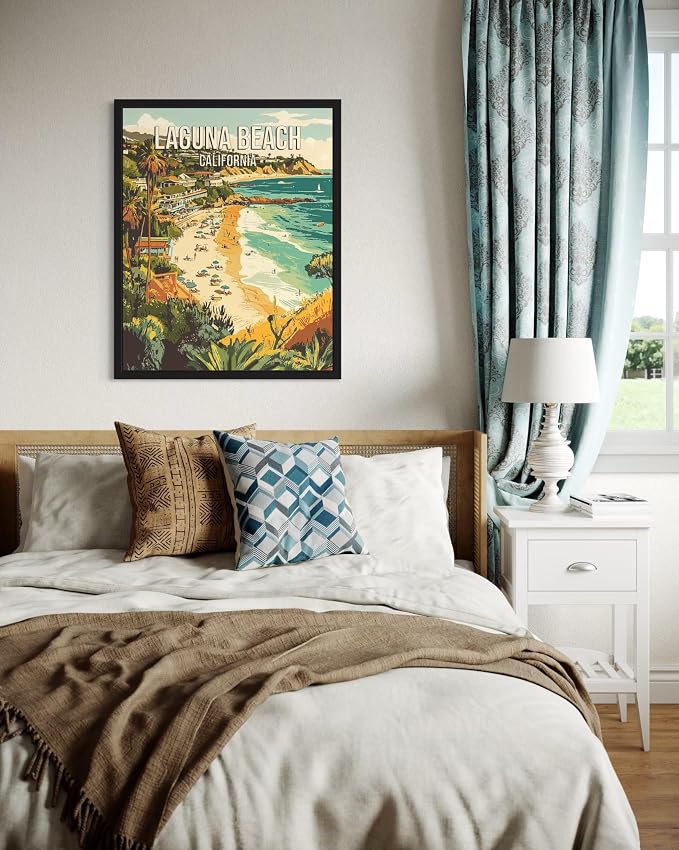 Laguna Beach California Black Framed Wall Art Print Poster, US Vintage Retro Beach Scenery Posters Prints for Restroom Home Picture Painting Artwork Gallery 219 (Laguna Beach California, 24"L x 18"W, Black Frame)