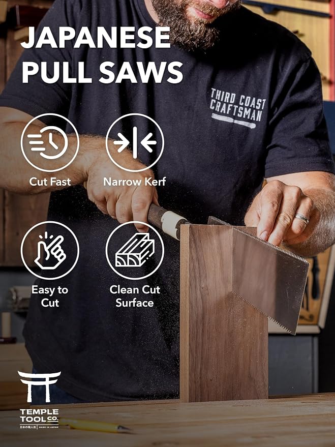 Japanese Pull Saw - 9.5 Ryoba Hand Saw with Rip-cut and Crosscut - Wood Saw for Dovetails, Tenons, Joinery, Cutting Boards to Length & Width- Temple Tool Co.