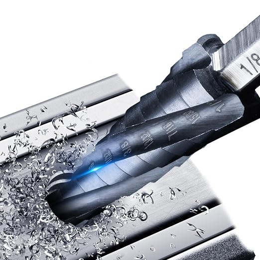 GRENPRO Step Drill Bit, 1/8"-1/2" Four Spiral Flute Cobalt Step Drill Bit, 1/4" Hex Shank Step Bit for Stainless Steel, Metal, Aluminum, Copper,Aluminum, Wood, PVC