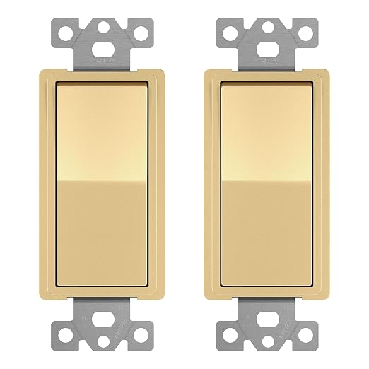 ENERLITES 4-Way Decorator Light Switch, Four Way Paddle Rocker Switch, Gloss Finish, Ground Wire Lead Attached, Residential/Commercial Grade, 15A 120V/277V, UL Listed, 94150-GD2P, Gold (2 Pack)
