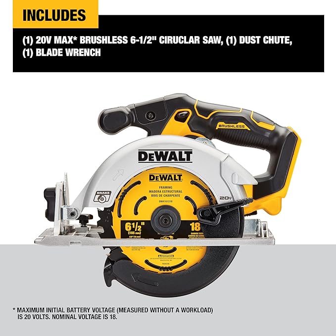 DEWALT DCS565BR 20V MAX Brushless Lithium-Ion 6-1/2 in. Cordless Circular Saw (Tool Only) (Renewed)