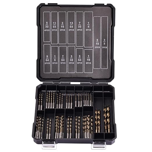 Hex Shank Cobalt Drill Bit Set 59Pcs 1/16"-3/8", M35 HSS Impact Driver Drill Bits for Metal and Hardened Steel, with Indexed Storage Case