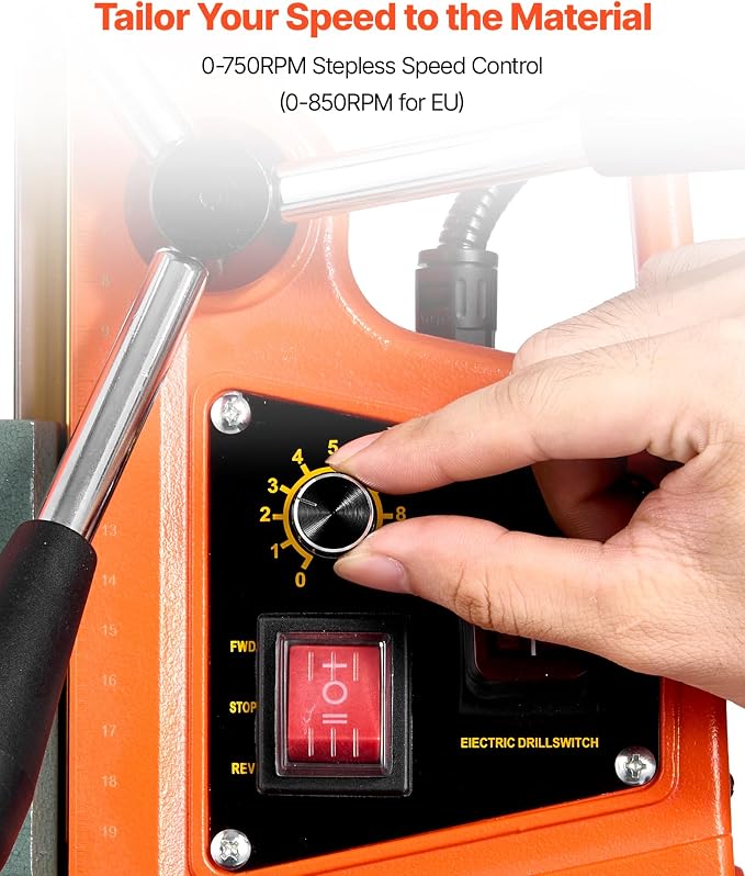 VEVOR Magnetic Drill Press, 1400 W, 2 inch Boring Diameter, 0-750 RPM Speed, Reversible Direction, Mag Drill Press for Metal Surface, Electric Drilling Machine for Industrial and Home Improvement