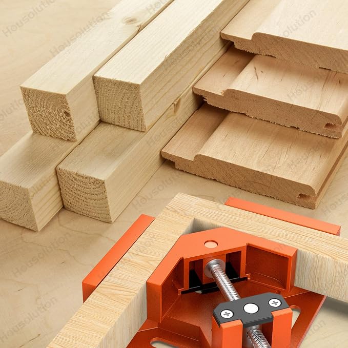 Housolution Right Angle Clamp, [2 PACK] Single Handle 90°Aluminum Alloy Corner Clamp, Right Angle Clip Clamp Tool Woodworking Photo Frame Vise Holder with Adjustable Swing Jaw - Orange