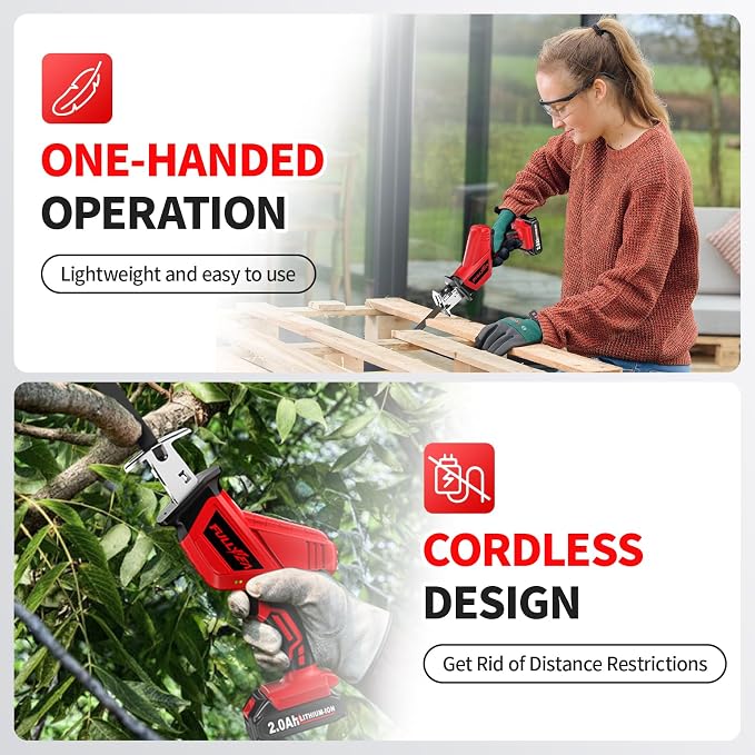 FULLYEA Reciprocating Saw Cordless, 0-3500SPM Power Reciprocating Saw with 4 Saw Blades, Tool-Free Blade Change, Variable Speed Electric Reciprocating Saws for Woods/Metal/Plastic Cutting