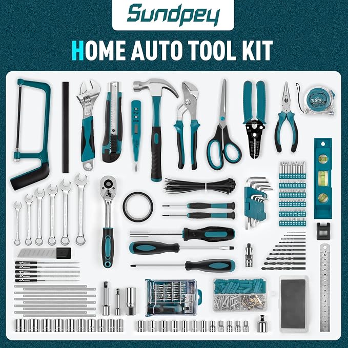 Sundpey 379 Pcs Portable Complete Home and Auto Tool Kit with Drawer Blue | with Socket Wrench Set & Screwdrivers & Hex Keys & Pliers Kit,Men Women Tool Box Set for Household Car House Garage Apartment