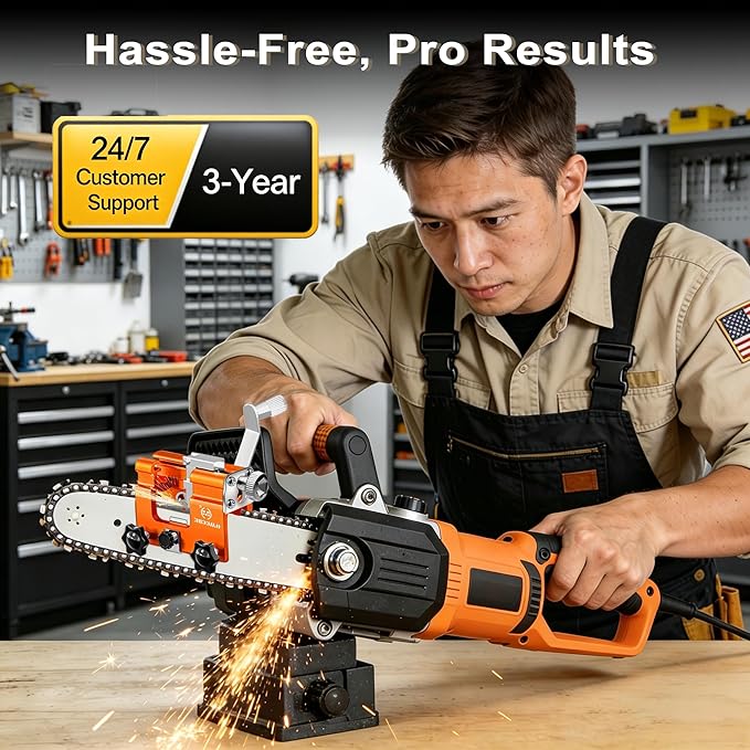 Chainsaw Sharpener Jig Tool with 5 Tungsten Bits for 4-22" Chains | Universal Portable Manual Hand Çank Chain Saw Blade Sharpener Tool Kit Accessories for Sharpening