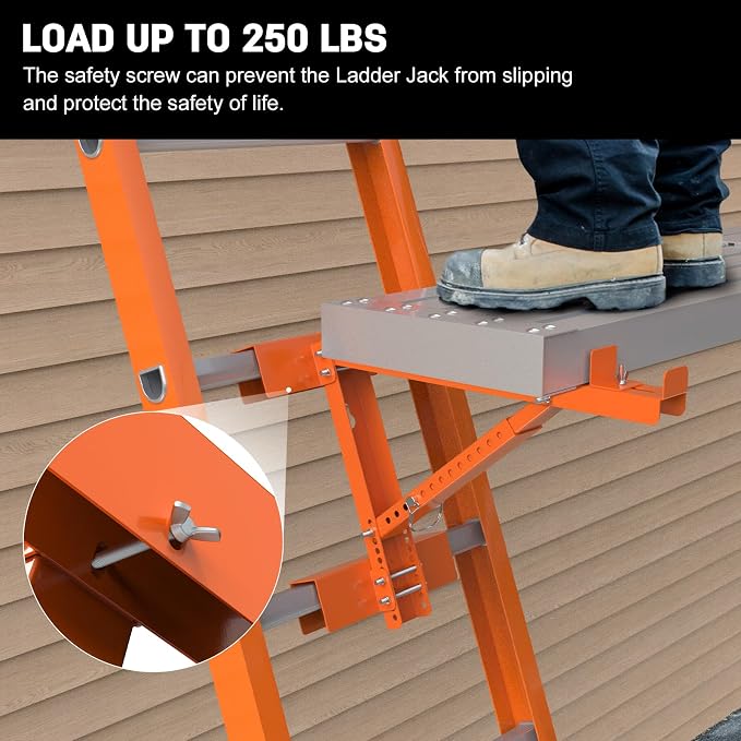 New Upgraded Adjustable Ladder Jacks 2 Pack for Scaffolding Platform, Two-Rung Short Body Extension Ladder Jack Scaffold Bracket, Orange Ladder Platform Accessories Ladder Jack Part for Working Stage
