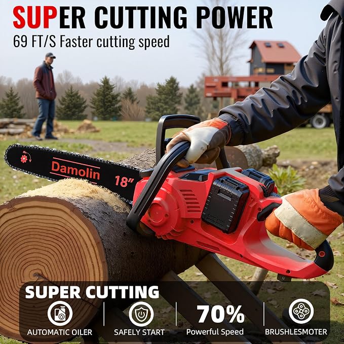 36V(18V*2) 16"+18" 2-IN-1 Brushless Chainsaw Cordless, Electric Powered Chainsaw Compatible with Milwaukee M18 Battery, with Auto Oiler & Safety Lock Brake, for Tree Trimming Branch Wood(ONLY TOOL)
