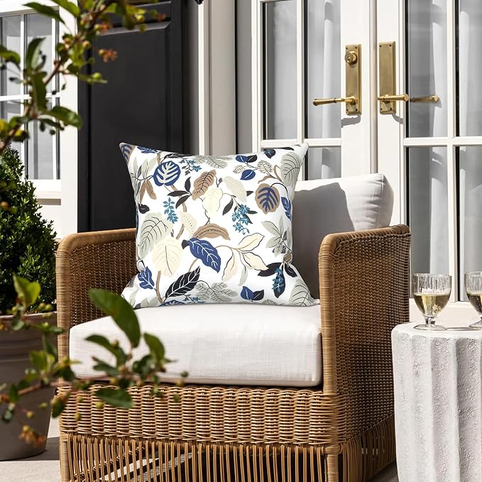 LVTXIII Outdoor/Indoor Throw Pillows, Decorative Throw Pillows with Inserts, 18"x18" Square Pillows for Bed, Couch, Sofa and Patio Furniture, Set of 2, Breeze Leaves Beige