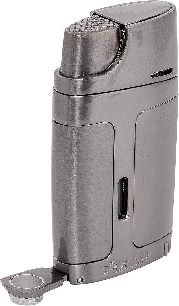 Xikar ELX Double Jet Flame Torch Lighter with 9mm Cigar Punch - Refillable Butane Torch Lighter for Cigars with Flame Adjustment Wheel and Fuel Window