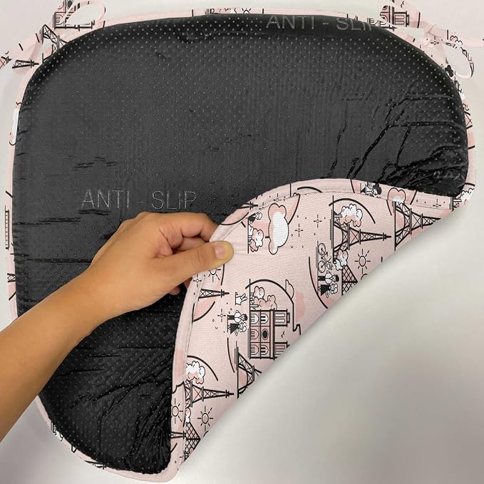 Lunarable Notre Dame Chair Seating Cushion Set of 6, Doodle Drawings of The Eiffel Tower Paris and a Couple, Anti-Slip Seat Padding for Kitchen & Patio, 16"x16", Blush Charcoal Grey