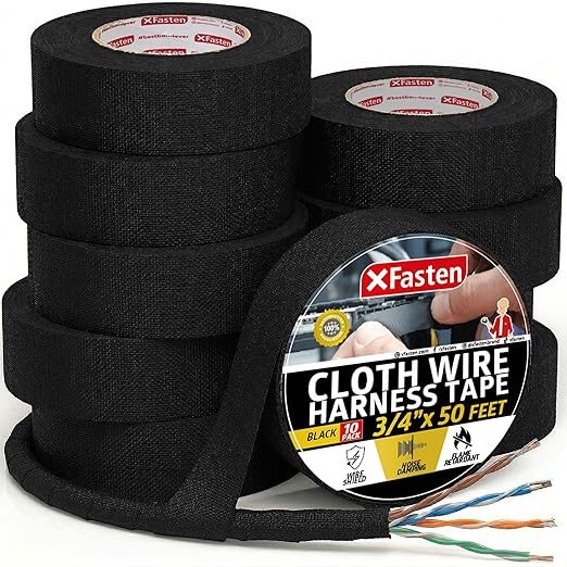 XFasten Wire Harness Tape, 3/4-Inch x 50 Feet (10-Pack), High Temp Wiring Loom Harness, Self-Adhesive Felt Cloth Electrical Tape for Automotive Engines, Noise Dampening, and Cable Protection