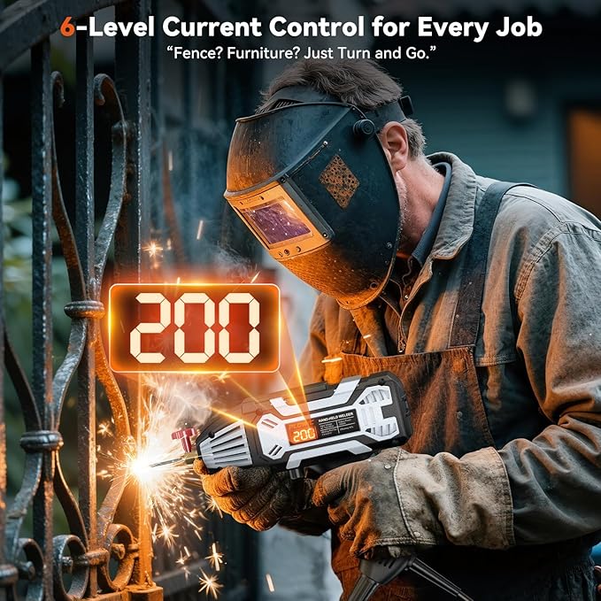 Portable Handheld Welding Machine 110V: 200A IGBT Inverter ARC Welder Gun with Digital Display & 6-Level Current Control, Hot Start & Anti-Stick Fits for 3/32"-1/8" Stick Rod