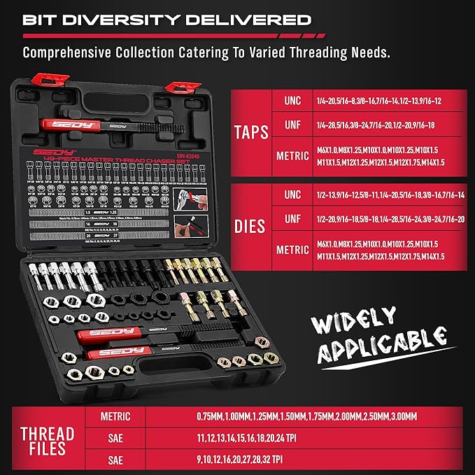 Thread Repair Thread Chaser Tool Set - 49PCS Thread Cleaner Rethreading Master Kit Metric SAE Bolt Restorer File Nut Rethreader Automotive Wheel Stud Spark Plug Engine Standard Screw Threading UNC UNF