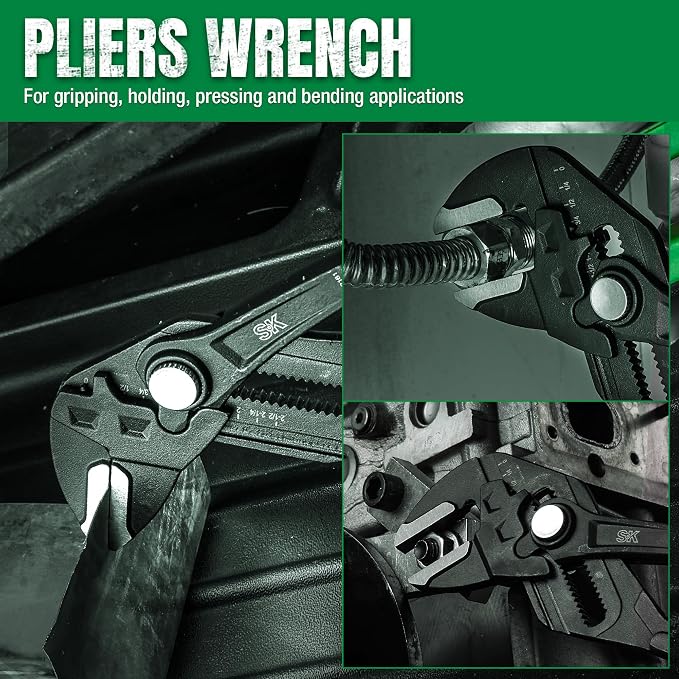 SK 12" Pliers Wrench, Smooth Parallel Jaw Water Pump Pliers, CR-V Steel | Groove Joint Pliers, Adajustable 21 Positions Up to 2-1/2" Jaw Capacity, Ergonomic Anti-slip Handle for Comfortable Grip