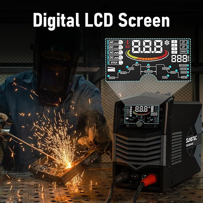 Sunstac 250A AC/DC Aluminum TIG Welder with Pulse, 110V/220V Dual Voltage TIG Welding Machine with DC TIG/AC TIG/Pulse TIG/SPOT TIG/Stick